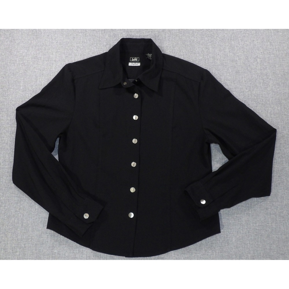 Lee Button Down Shirt Women Medium Black Stretch Snap Front Long Sleeve Top